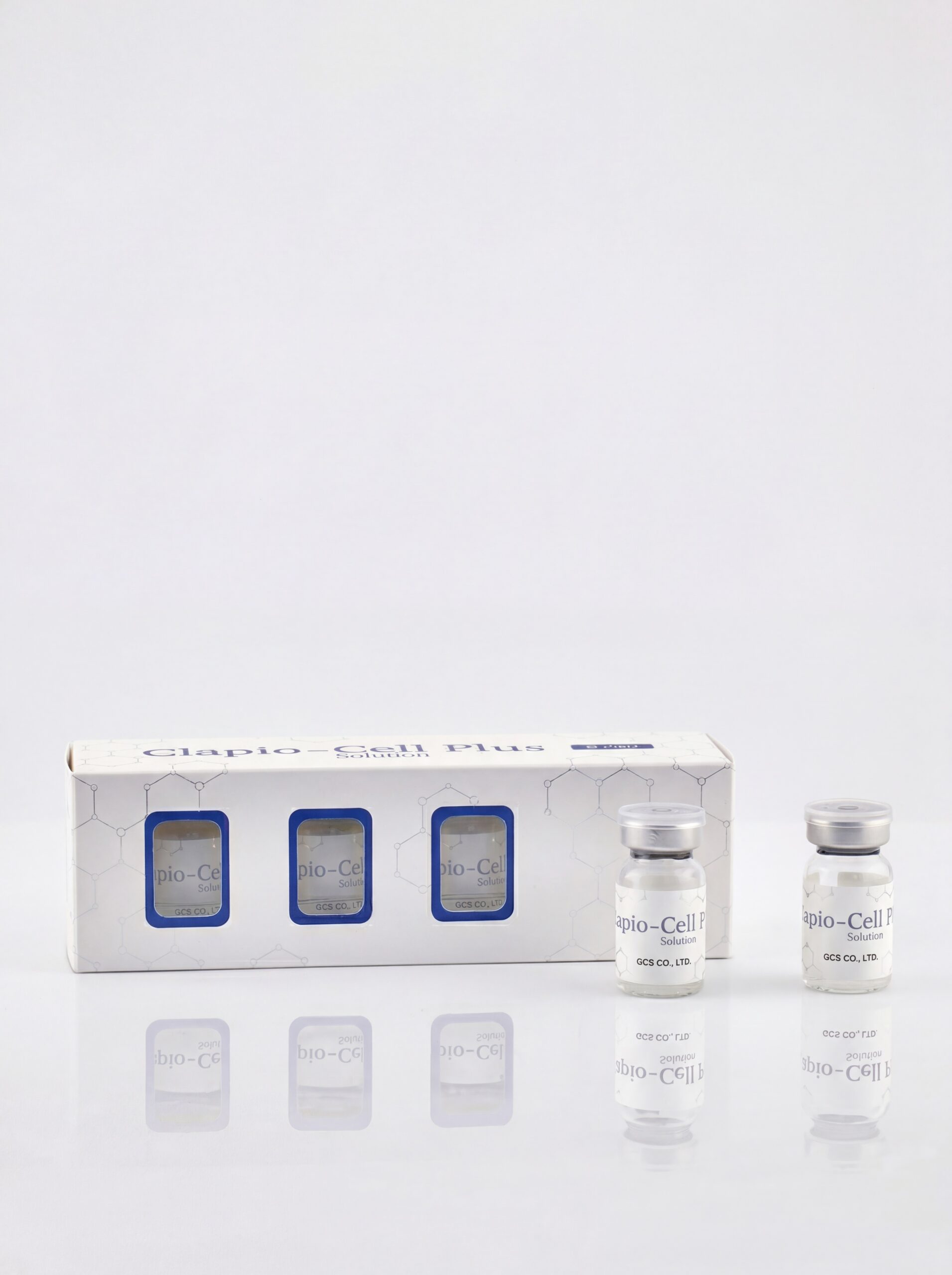 Professionelle Hautregenerationslösung mit Peptiden, PDRN, PN und Hyaluronsäure in Packung. titel: Clapio-Cell Plus Solution Vials.