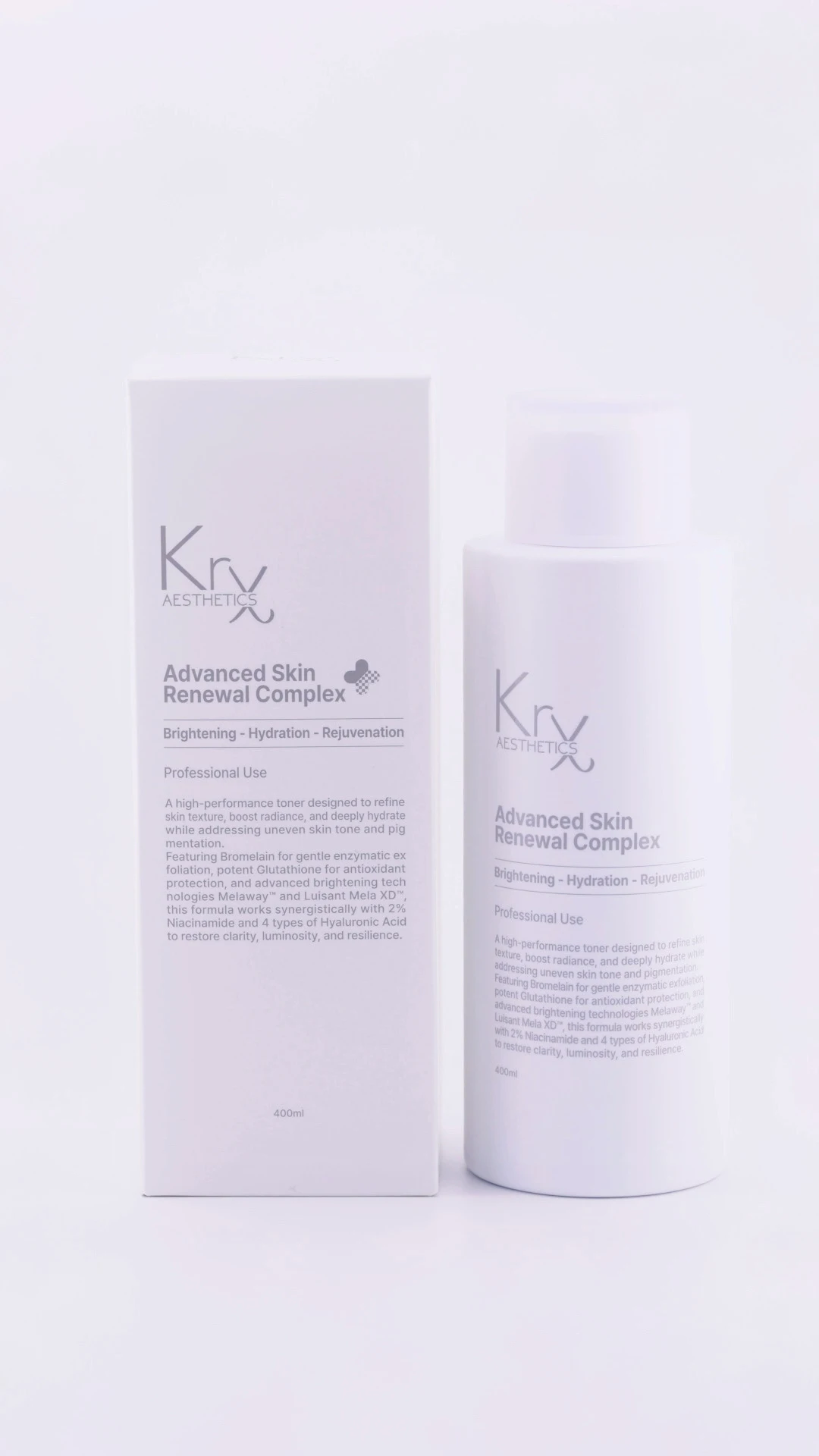 KRX Advanced Skin Renewal Complex Toner Flasche und Verpackung für Hauterneuerung, Glow und Resurfacing